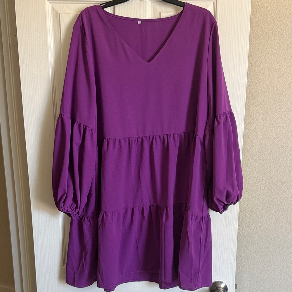 Purple V-Neck Tiered Women's Dress